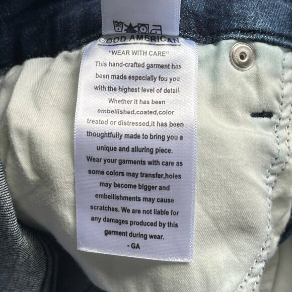 Good American Skinny Jeans Size 4/27 Good Legs Raw Hem Denim Blue Organic Cotton - Picture 8 of 12